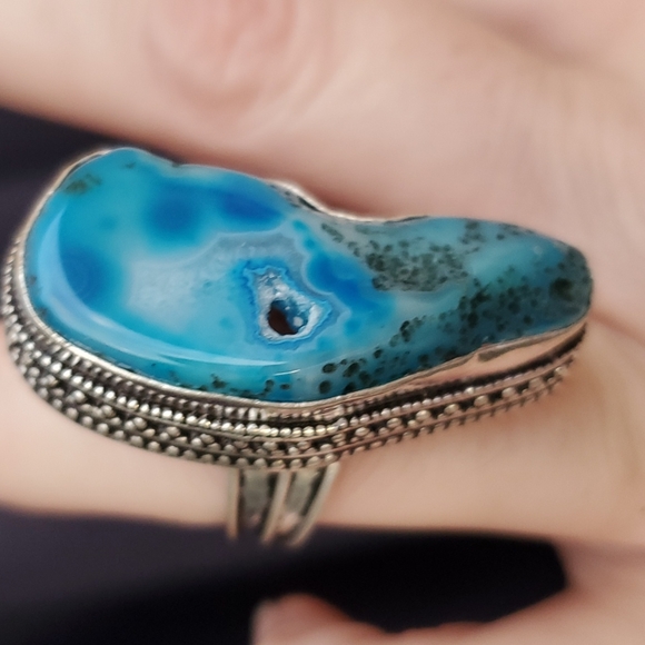 New Overzized Solar Quartz Agate 925 Silver Statement Ring. - Picture 12 of 16